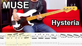 Muse  Hysteria  BASS COVER  PlayAlong Tabs [upl. by Atoked]