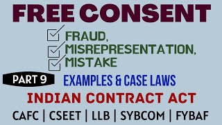 Fraud  Misrepresentation  Mistake  Free Consent  Indian Contract Act  Caselaws  Example [upl. by Melborn]