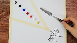 Spaceman Looking for Earth｜Acrylic Painting on Canvas Step by Step 367｜Satisfying Masking Tape ASMR [upl. by Mohandas]