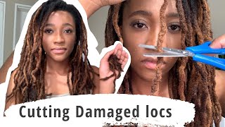 Cutting and repairing damaged locs I Loc repair I Thinning Locs I Crochet Method I Miss Kobeli [upl. by Yderf]