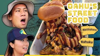 Eat Like a Local Best HAWAII STREET FOOD in Oahu – Giant Hawaiian Burger Garlic Shrimp and Tips [upl. by Eatnod]