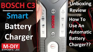 Bosch C3 Fully Automatic Smart Battery Charger For 6V amp 12V Batteries Unboxing Review [upl. by Forest]