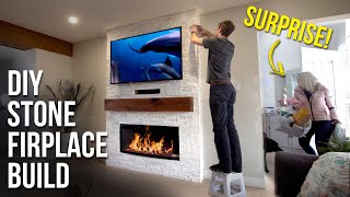 Stone Fireplace TV Wall  Full Build [upl. by Elorac]