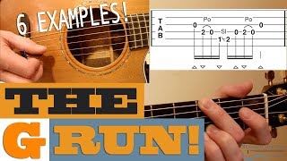 The quotG Runquot  6 Examples  BLUEGRASS Guitar Lesson with TAB [upl. by Grindle532]