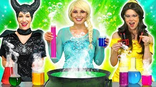 DISNEY PRINCESS SCIENCE CLASS What Happens to Elsa Ariel Belle Jasmine and Maleficent [upl. by Hesper]