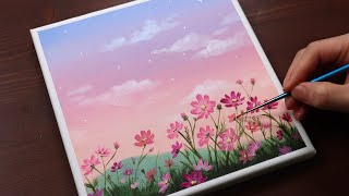 Cosmos Flowers  Landscape  Easy acrylic painting for beginners  PaintingTutorial  Painting ASMR [upl. by Ajnot]