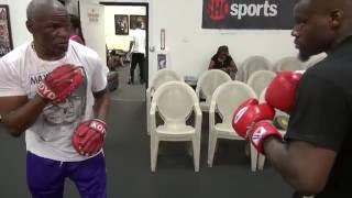 Floyd Mayweather Sr padwork with unbeaten TMT star Andrew Tabiti [upl. by Immot392]