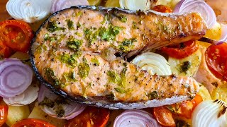 😱 En 1 minuto SALMÓN al HORNO TRUCO para que NO quede SECO con PATATAS CEBOLLA y TOMATE 🤤 [upl. by Caty]