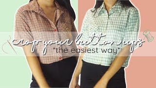 the EASIEST way to crop button ups  diy crop tops [upl. by Aikar7]