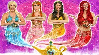 DISNEY PRINCESS GENIES What Happens to Ariel Elsa Belle Jasmine Rapunzel and Anna [upl. by Airdnassac]