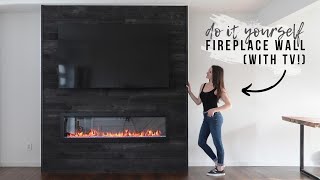 DIY FIREPLACE WALL WITH TV  ENTERTAINMENT CENTER [upl. by Foskett]